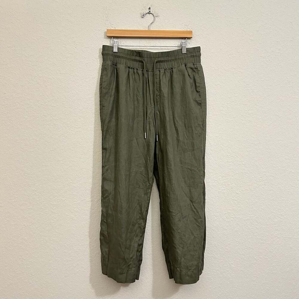 QUINCE Wide Leg Pants Bayberry Olive Green European Linen Travel Vacay